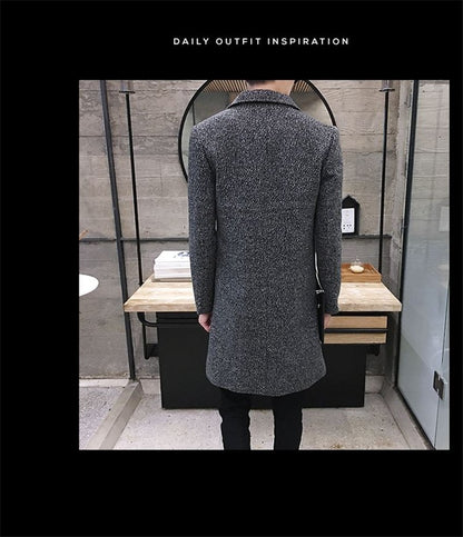 Men's Thick Wool Blends Trench Long Casual Top Coats Fashion Warm Coat Lapel Collar Overcoat Plus Size 5XL Male Slim Windbreaker