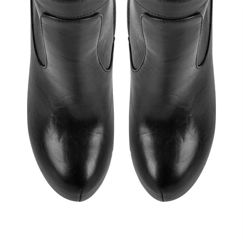 Onlymaker Women Over The Knee Boots Thin High Heel Lady Black Metal Chain Decoration Zipper Female Platform Boots