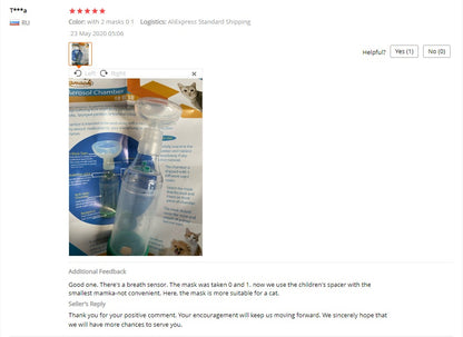 Câmara de Aerossol com máscara de silicone Espaçador Inalador Pet Para Gato Cão
