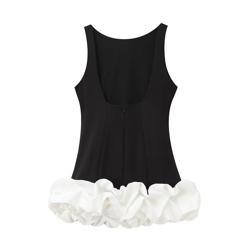 TFMLN Fashion Women Ruffle Pleated Dress Slim O-neck Sleeveless Backless Dresses Female 2025 Party Club Lady Vestidos