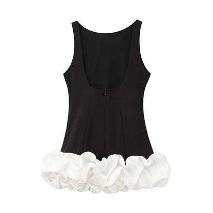 TFMLN Fashion Women Ruffle Pleated Dress Slim O-neck Sleeveless Backless Dresses Female 2025 Party Club Lady Vestidos