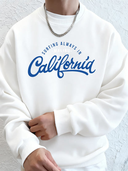 Surfing Always In California Prints Men Hoodies Autumn Fleece Warm Sweatshirt Casual Loose Crewneck Pullover Sports Male Clothes