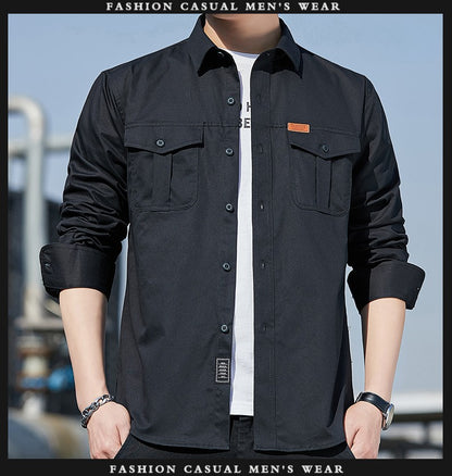 100% Cotton New Cargo Shirt for Men Long Sleeve 2 Pocket Shirts Outdoor Casual Blouses High Quality Clothing Overshirt