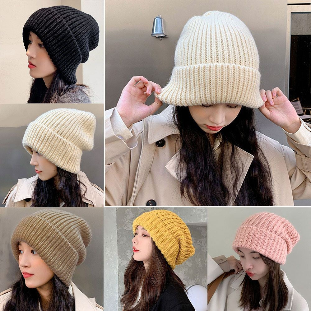 Fashion Winter Warm Hats for Women Casual Stacking Knitted Bonnet Caps Men Hats Solid Color Hip Hop Unisex Female Beanies