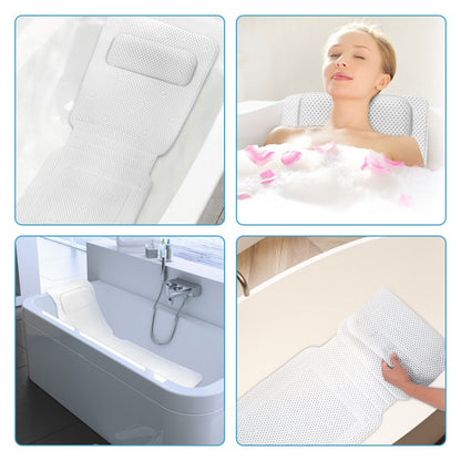 Non-slip Bathtub Cushion Mat with Suction Cup Full Body Rest Bath Pillow SPA Neck Cushion Hangable Bathroom Safety Accessories