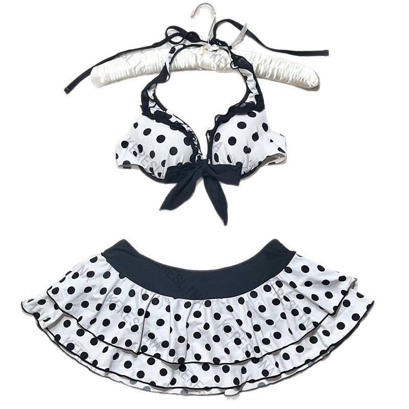 2025 new Women's bikini set cute retro casual streetwear Y2K Harajuku aesthetic hip-hop summer sweet polka dot slim Kawaii skirt