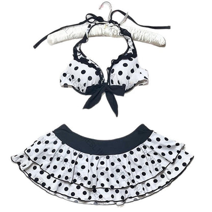 2025 new Women's bikini set cute retro casual streetwear Y2K Harajuku aesthetic hip-hop summer sweet polka dot slim Kawaii skirt