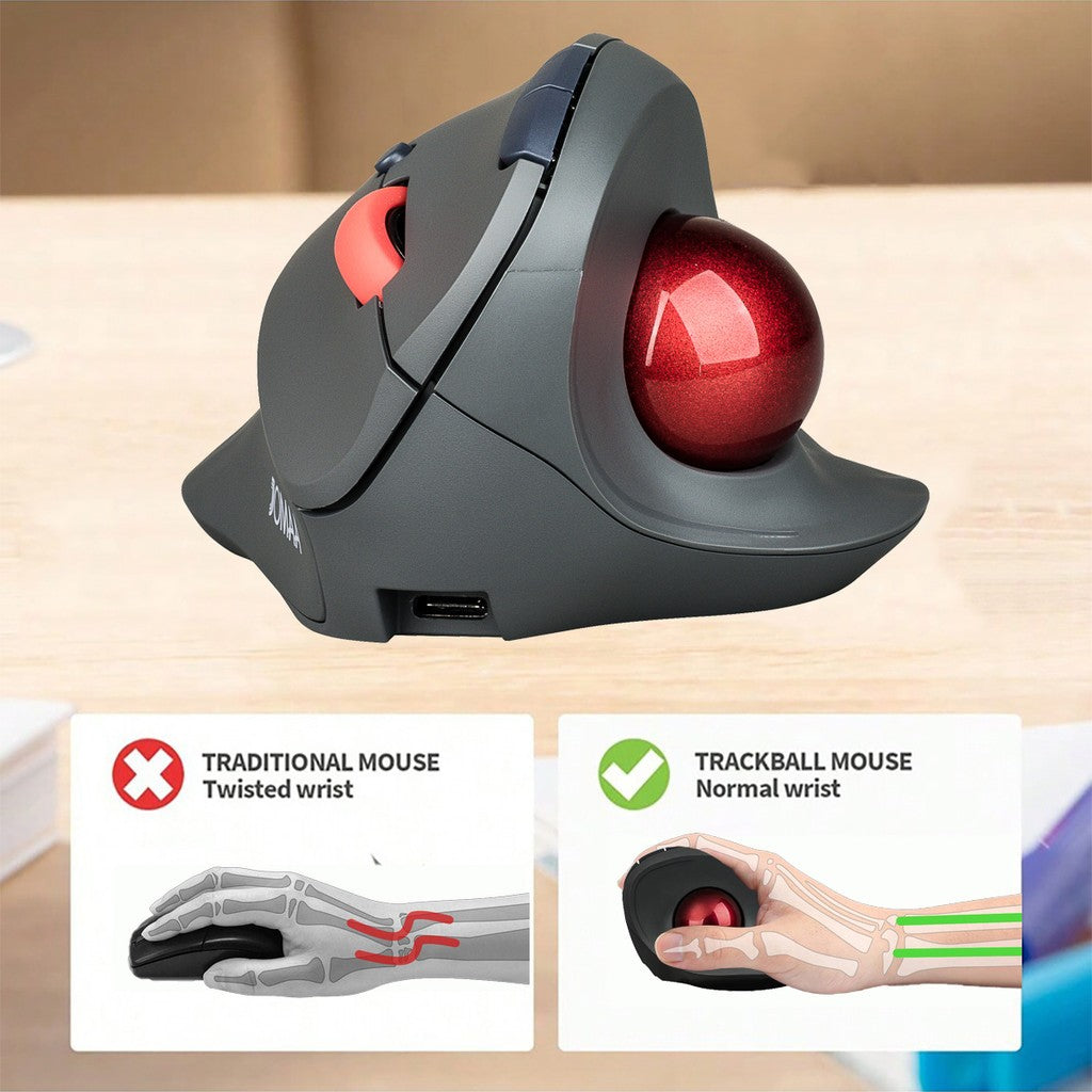 JOMAA Bluetooth + 2.4G Wireless Trackball Mouse, Silent Ergonomic Roller Ball Mice, Vertical Thumb Mouse, 2 Device Connection
