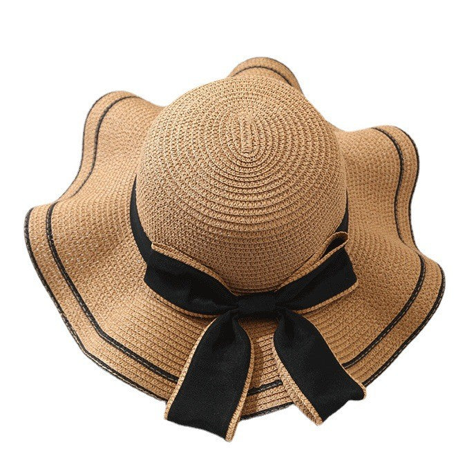 Beach HatJapanese Everything Hairy Edge Straw Hat Female Summer dome  Top Outing Sun Hat Small Fresh Bow Sun Shade Beach Hat