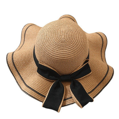 Beach HatJapanese Everything Hairy Edge Straw Hat Female Summer dome  Top Outing Sun Hat Small Fresh Bow Sun Shade Beach Hat