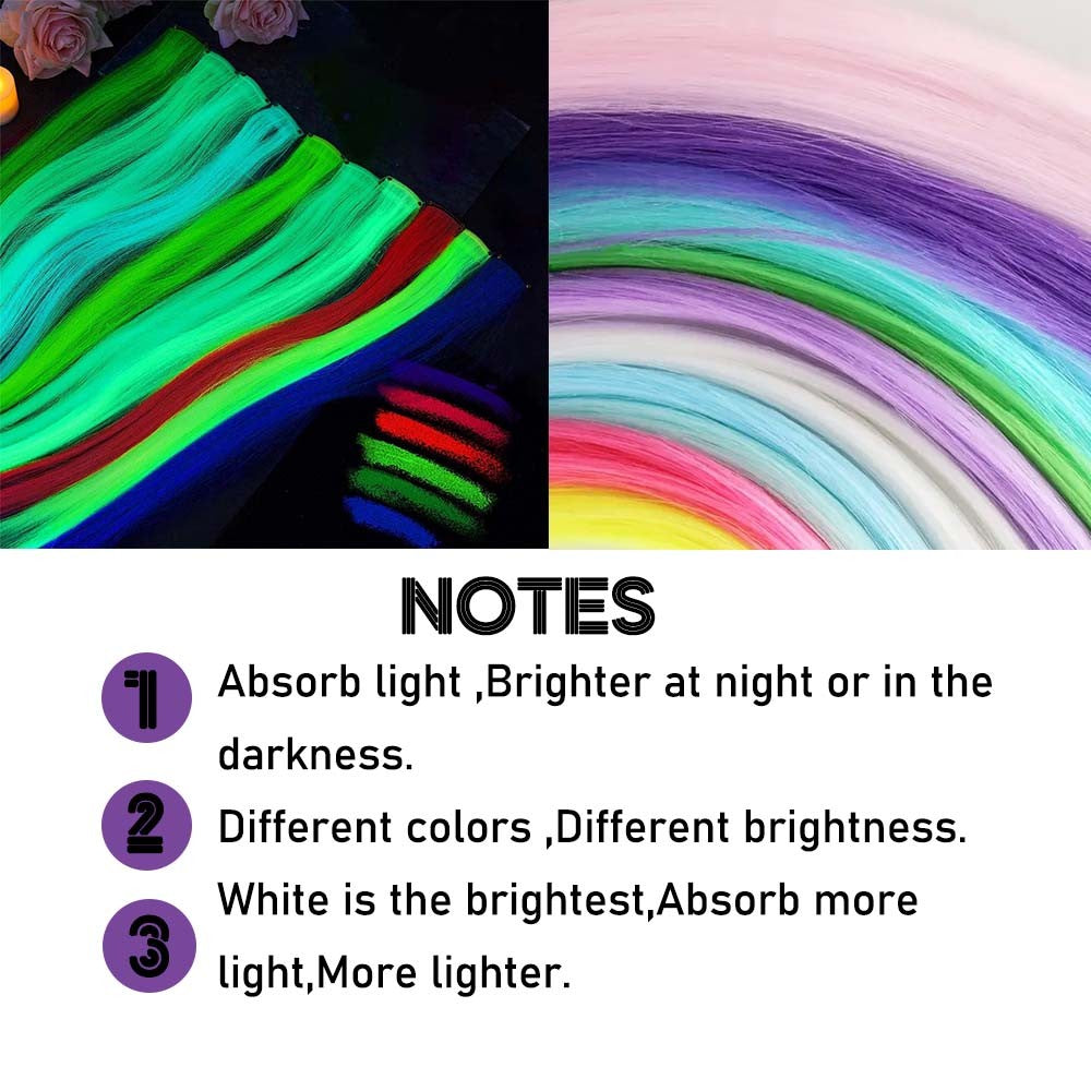 5 Unidades Mechas de Cabelo Luminosas Sintéticas Neon Presilha Fake Acessórios de Cabelo para Festas Extensão de Cabelo Brilha no Escuro Y2K