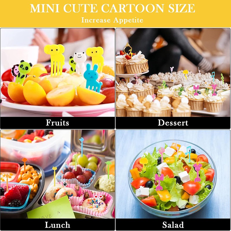 Mini Garfos de Fruta para Crianças Animais Fofos Palitos para Lanches com Cortador de Vegetais Conjunto de Divisórias de Silicone para Lancheira