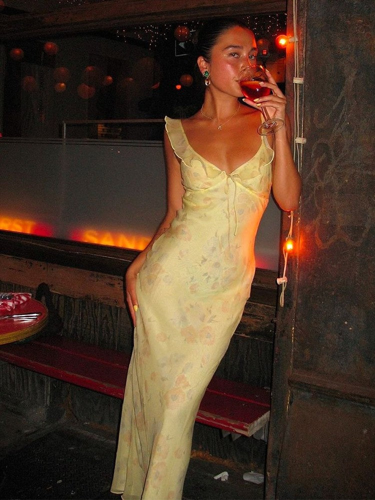 Cryptographic Summer Floral Print Plunge Maxi Dress Outfits Sexy Backless Fairy