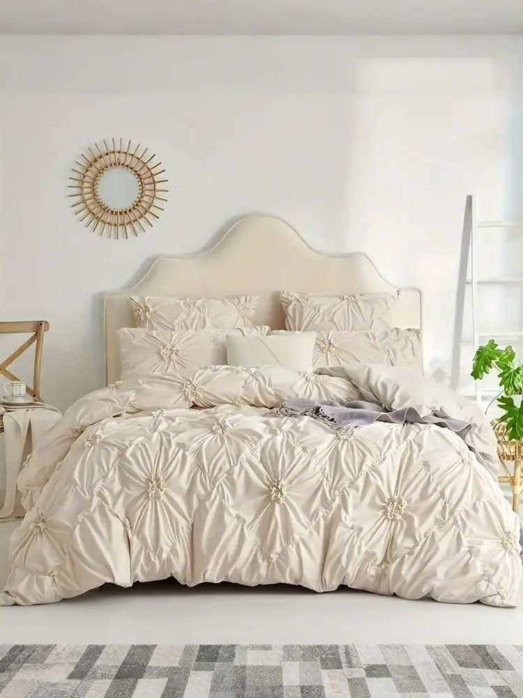 3pcs Bohemian Rhomboid Plaid Stereoscopic Flower Plain Colour Quilt Cover Set(1 Duvet Cover +2 Pillowcase Without Pillow Core)