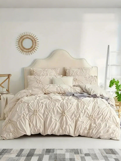 3pcs Bohemian Rhomboid Plaid Stereoscopic Flower Plain Colour Quilt Cover Set(1 Duvet Cover +2 Pillowcase Without Pillow Core)