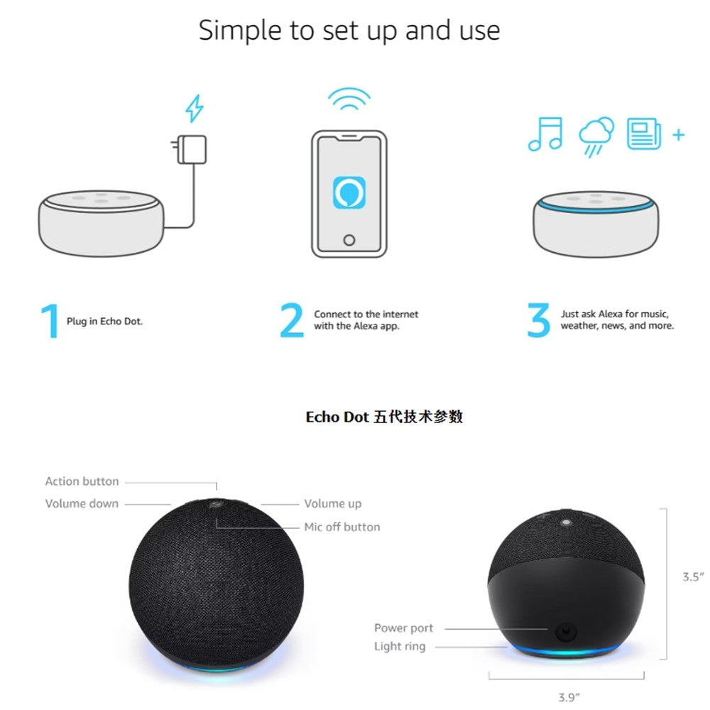 Oferta Hot Sale Smart Home Mini Speaker Novo Echo Dot5 com Alexa