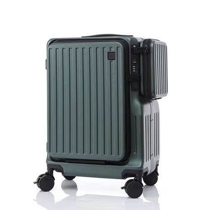 KLQDZMS Multifunctional Suitcase Front Opening Boarding Case USB Charging Trolley Case 20 Inch ABS + PC Laptop Cabin Luggage