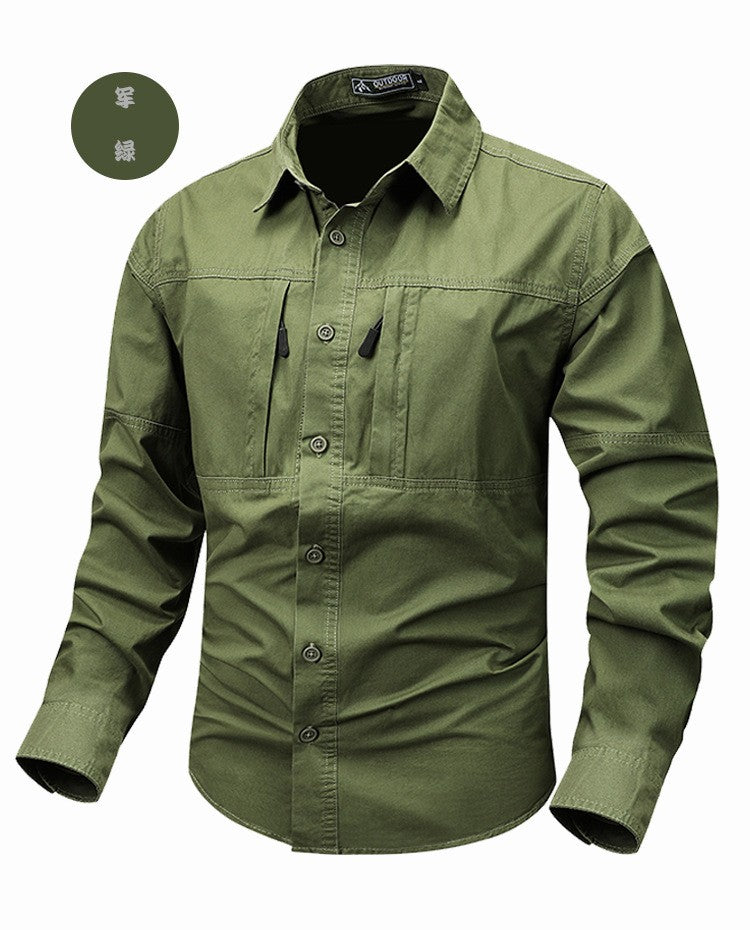 New Spring Men Long Sleeved Cargo Shirts High Quality Man Outdoor Multi Pockets Loose Tooling Shirts Male Casual Shirts Size 5X