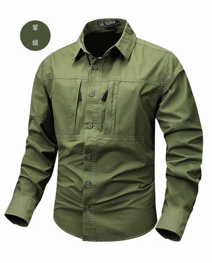 New Spring Men Long Sleeved Cargo Shirts High Quality Man Outdoor Multi Pockets Loose Tooling Shirts Male Casual Shirts Size 5X