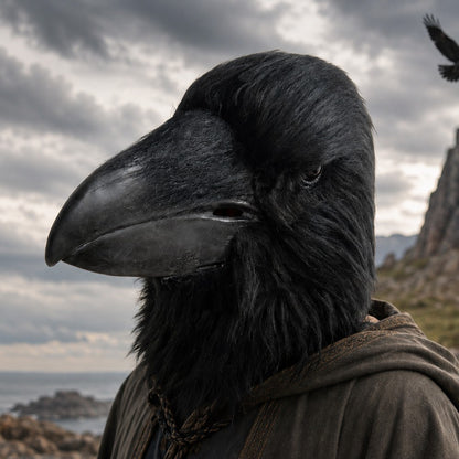 Black Raven Head Mask Realistic Full Head Latex Animal Costume for Halloween Carnival Cosplay