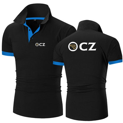 CZ Ceska Zbrojovka 2023 Masculina Nova Moda Verão Imperdível Camisa Polo de Algodão Respirável Casual Cor Sólida Slim Fit Roupa Top
