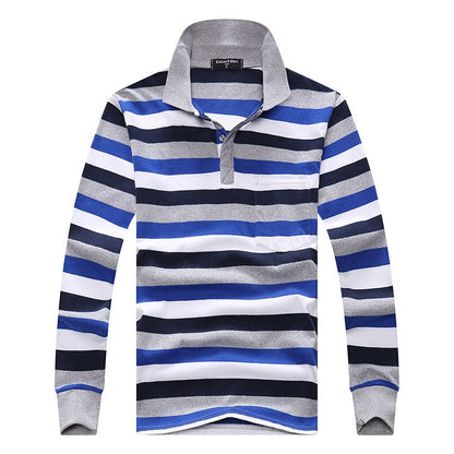 Cotton Polos Men Long Sleeve Mens Polo Shirt Spring Autumn Striped Male Polo Dress Classic Business 2018 Father Gift Drop Ship