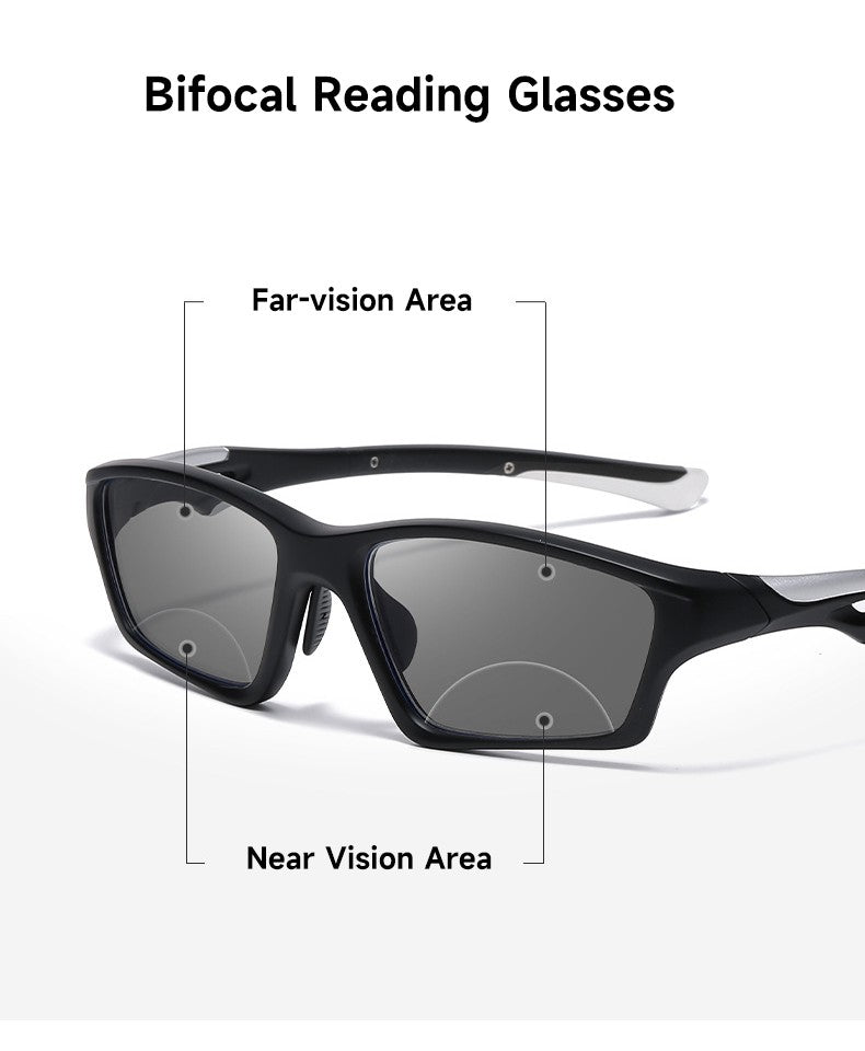 Sports Bifocal Reading Glasses Man Photochromic Anti-blue Light +1.0 To +4.0 TR90 Frame Eyeglasses High Quality Eyewear Readers