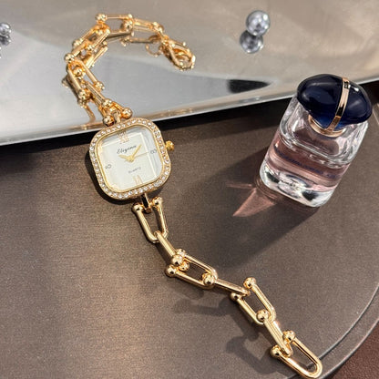 Luxury Minimalist Bracelet Watch Creative Square Multi-Faceted Glass Quartz Movement Chain Mid-century Small High-End Acces