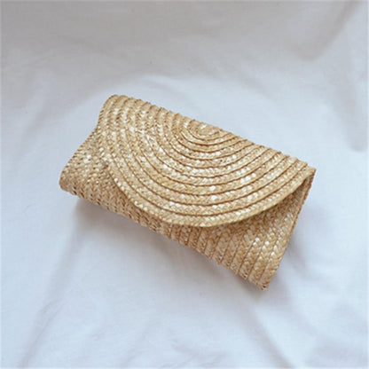 Female Wheat Straw Woven Clutch Bag Wheat Straw Braid Handmade Female Wallet Ladies Summer Beach Travel Envelope Handbag