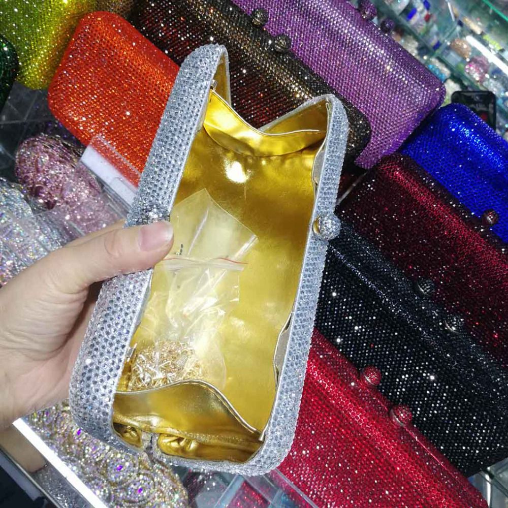 Wine Cheaper Crystal Rhinestones Women Evening Clutch Bag Bridal Wedding Clutches Party Dinner Prom Chain Shoulder Handbag Purse