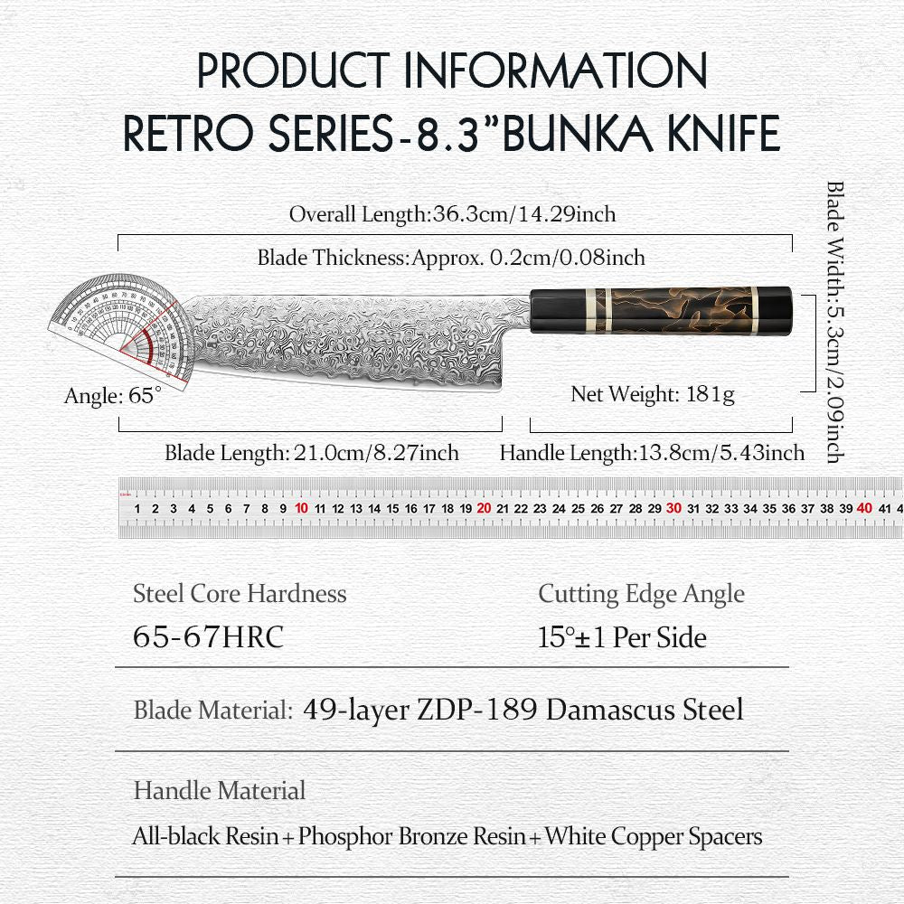 HEZHEN 8.3 Inch Bunka Knife 49 Layers ZDP-189 Damascus steel Powder Core Steel Kitchen Cook Wooden Gift Box kiritsuke Knife