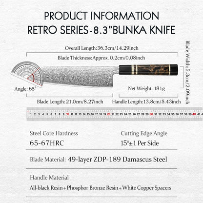 HEZHEN 8.3 Inch Bunka Knife 49 Layers ZDP-189 Damascus steel Powder Core Steel Kitchen Cook Wooden Gift Box kiritsuke Knife