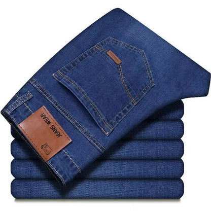 2025 Spring Autumn New Men's Jeans Casual Straight Stretch Fashion Classic Blue Black Work Denim Trousers Male Brand Clothing