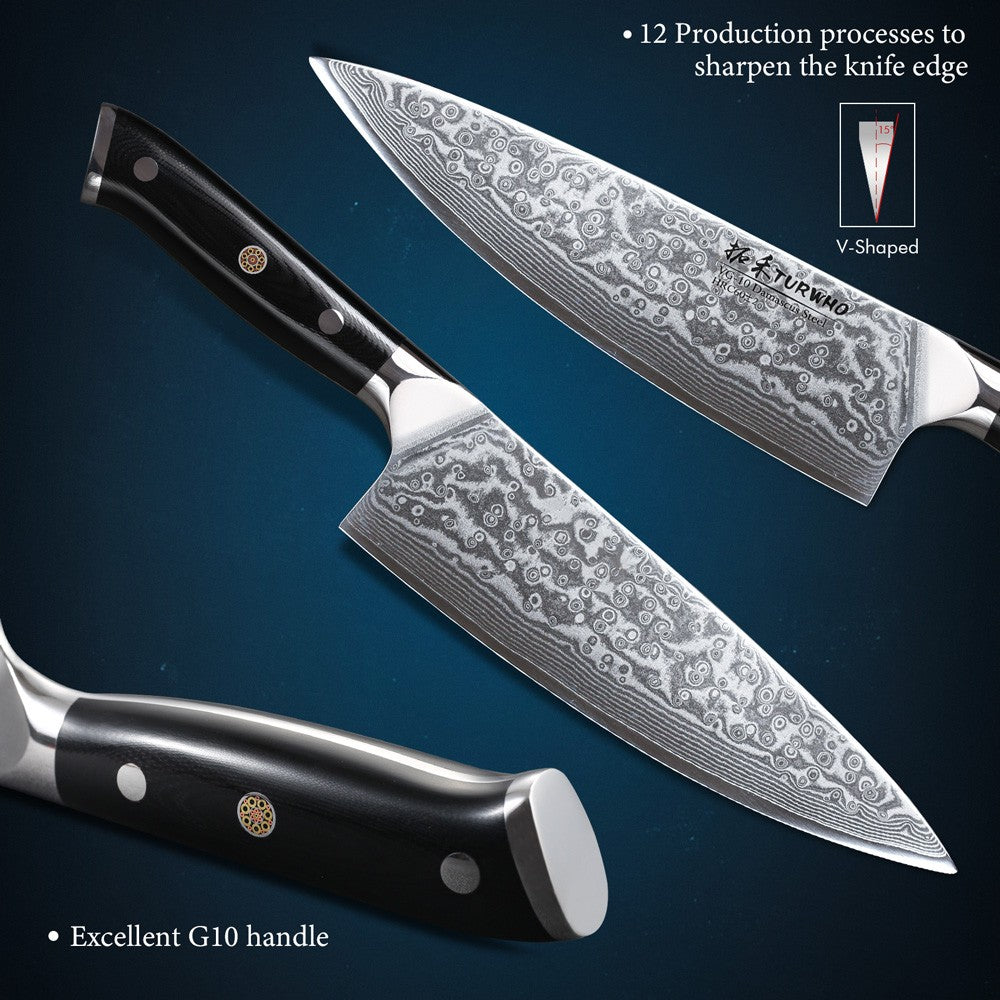 Conjunto de Facas TURWHO 1-6 Peças Aço Damasco 67 Camadas Facas de Cozinha Santoku Faca de Chef Faca Multiuso Para Pão Ferramentas de Cozinha