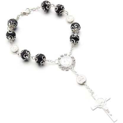 Car Rosary for Rearview Mirror, Personalized Rear View Cross Blessing Beads Decor, Auto Rearview Catholic Rosary