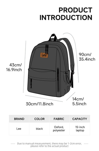 Mochila Leve LEE para Notebook 16 Polegadas Feminina Masculina Oxford, Bolsa Escolar de Ensino Médio de Grande Capacidade, Mochila de Estudante Universitário Adolescente