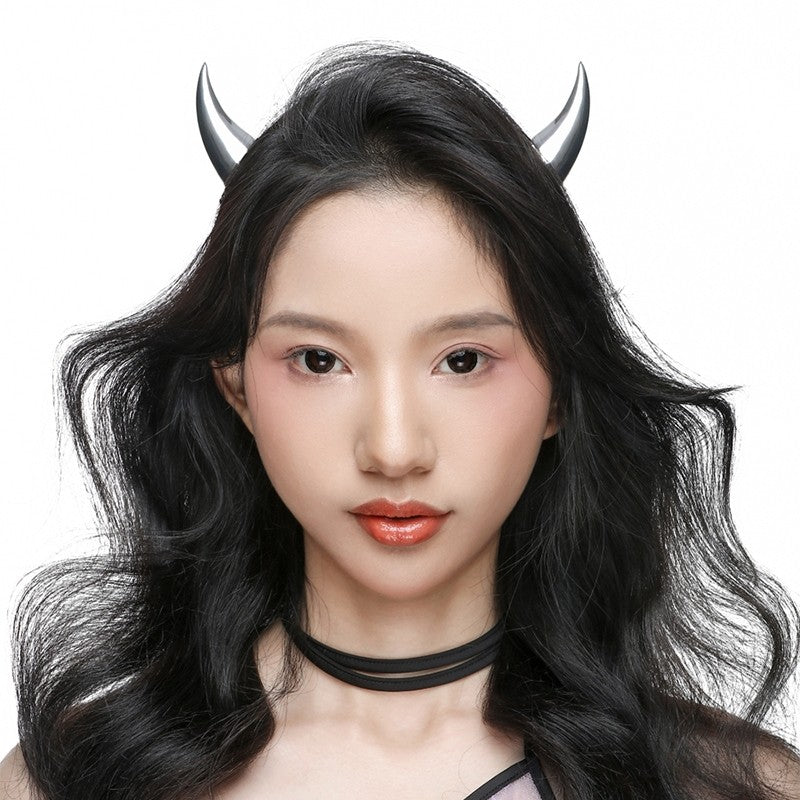 QQ Punk Demon's Horn Metal Headband Hairpins Halloween Party Headdress Cosplay Lucifer Anime Women Men Gold Cosplay Accessories