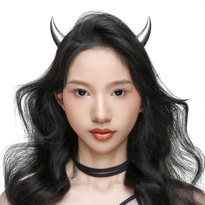 QQ Punk Demon's Horn Metal Headband Hairpins Halloween Party Headdress Cosplay Lucifer Anime Women Men Gold Cosplay Accessories