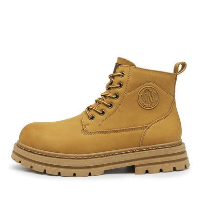 New winter men's shoes rain boots motorcycle leather shoes plush warm outdoor leisure high-top lace-up women's boots