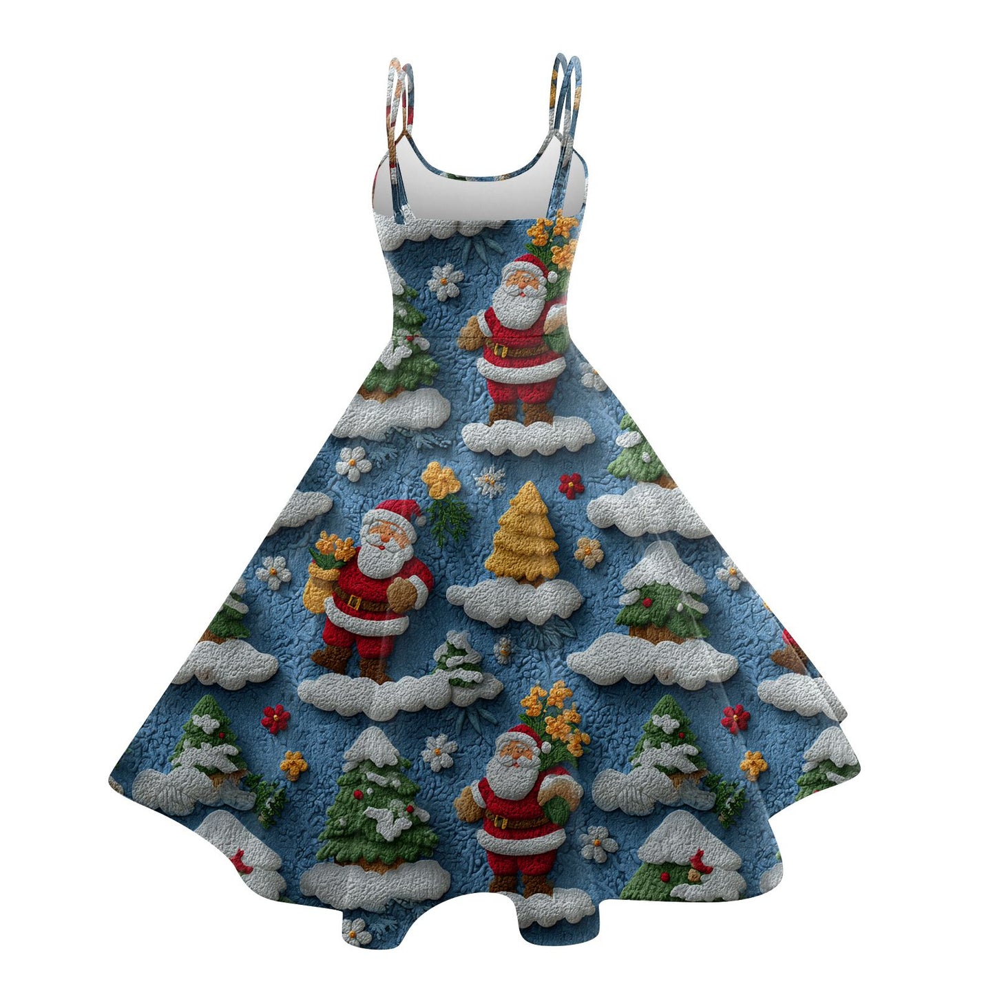 High Quality Cute Women's Casual Fashion Round Neck Christmas Print Mid-Length Dress Pretty Sweet Christmas Suspender Dress