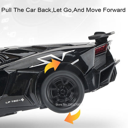 1:32 Divo Alloy Lambor LP750 Modelo de Brinquedo Carro Fundido Porta Aberta com Luz de Som Puxar Para Trás Carros Esportivos em Miniatura Presente para Meninos
