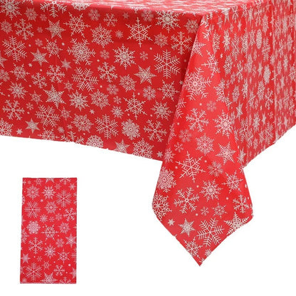 3PCS/Set Disposable Christmas Snowflake Tablecloth Plastic Red Green Buffalo Plaid Table Cover for Christmas Holiday Party Decor