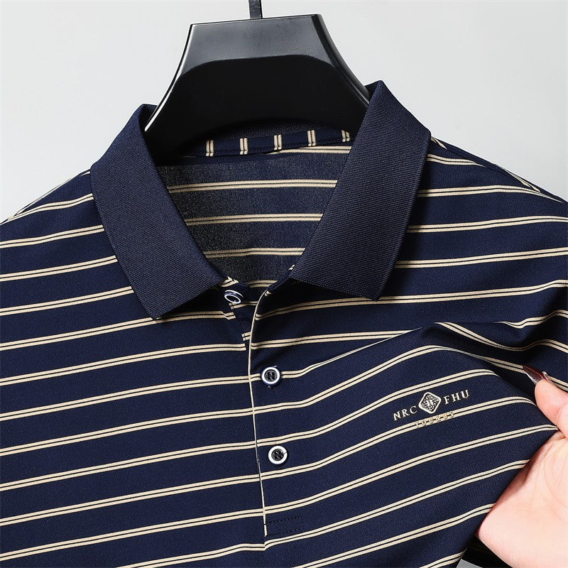 Men's Casual and Fashionable Striped Short Sleeved Polo Shirt Summer Comfortable Sweat Absorbing Breathable and Versatile Top