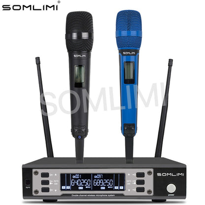 SOMLIMI EW135G4 Sistema de Microfone Sem Fio Duplo UHF Profissional para Palco Desempenho Dinâmico de Longa Distância Metal Portátil