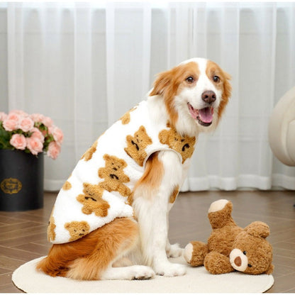3GG-8GG Outono/Inverno Pelúcia Padrão de Urso Fofo Suéter para Cães Grandes Casaco de Lã Quente com Capuz Colete Suéter para Animais de Estimação Roupas para Animais de Estimação