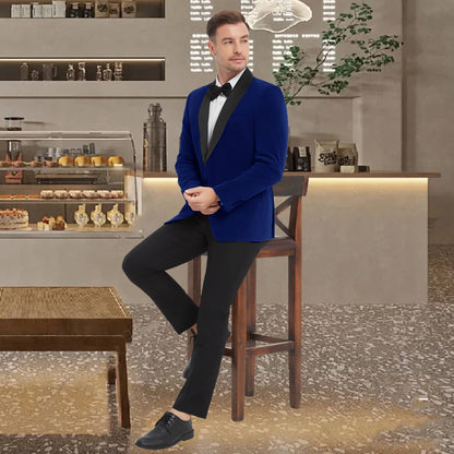 ?Velvet Elegance?Men's Single-Breasted Blazer | Long Sleeve Formal Jacket for Weddings, Business & Events