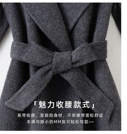 Grey Double-sided Cashmere Coat For women Slim For Autumn Winter New Winter High-end Temperament Thick Woolen Coats With belt