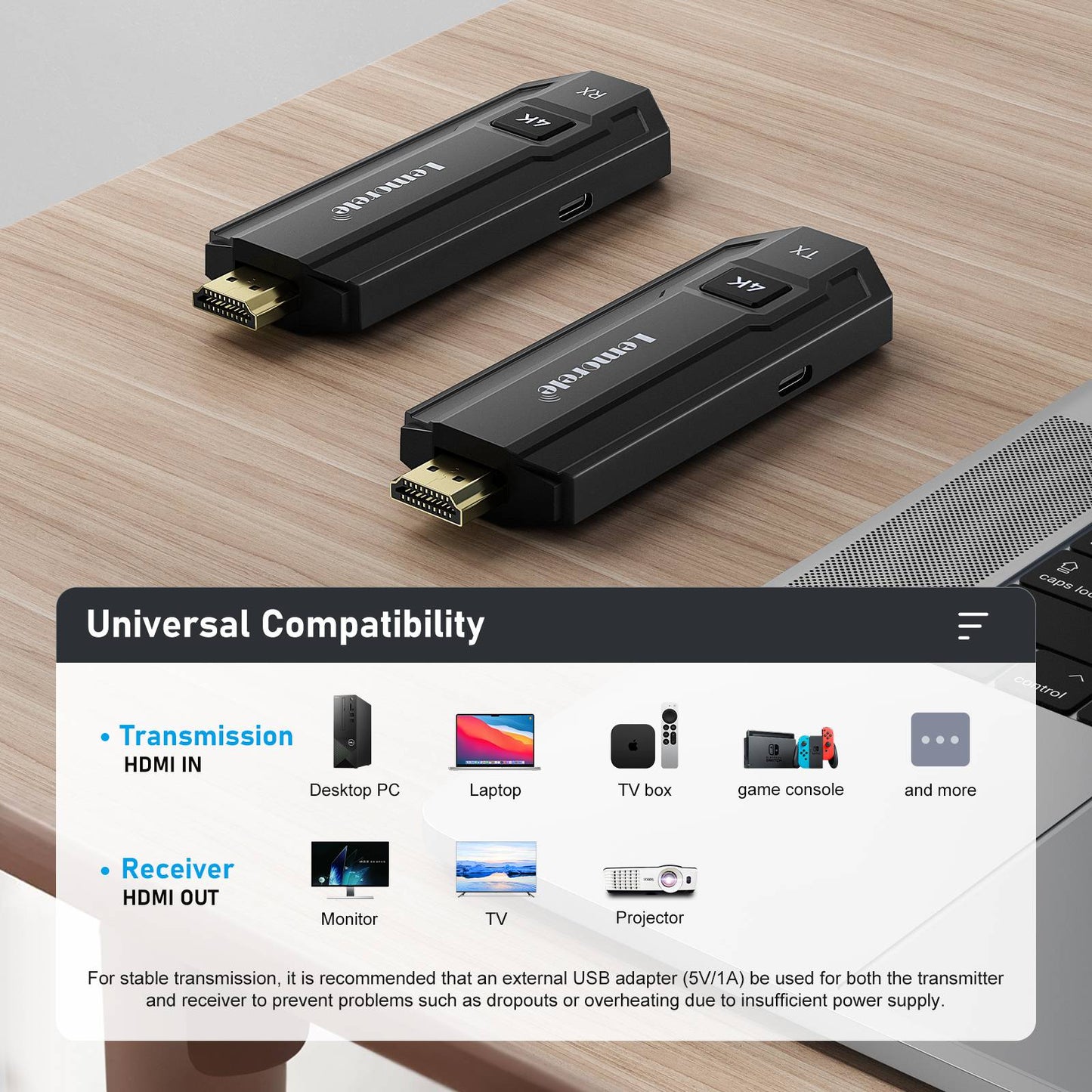 Transmissor e Receptor HDMI sem fio Lemorele 1080P Reunião Transmissor de Áudio Bluetooth para Laptop TV Projetor Monitor Câmera