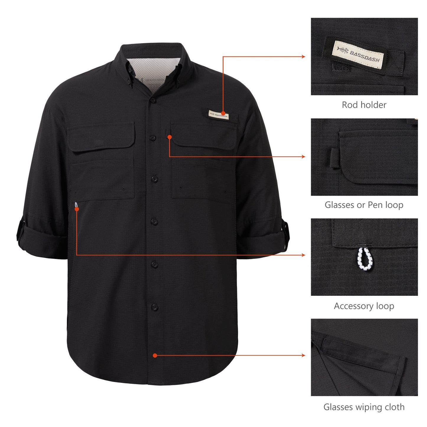 Camisa de botão Bassdash para homens, camisa de verão para usar em festas ou para pesca e sobrevivência na natureza, à prova de sol SD1