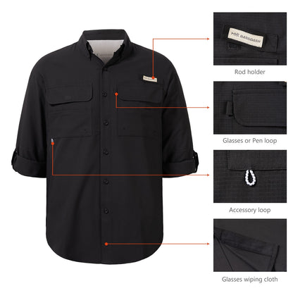 Camisa de botão Bassdash para homens, camisa de verão para usar em festas ou para pesca e sobrevivência na natureza, à prova de sol SD1